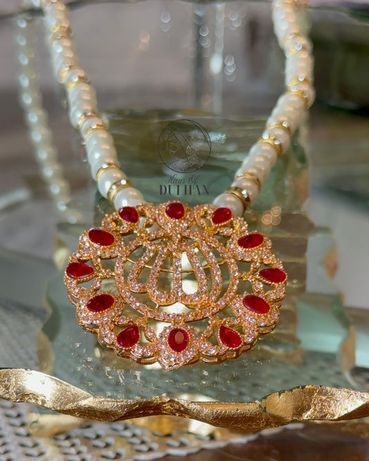 Ruby Allah Pendant & Pearl Mala