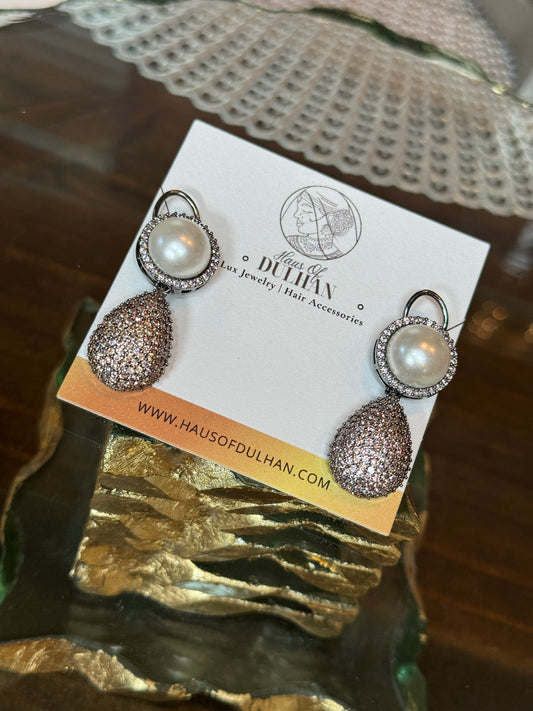 Zarina Pearl and Diamond drop earrings