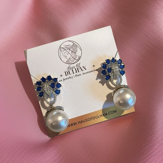 Navy Blue & Pearl Drop Earrings